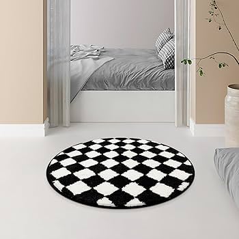 SIMPLE LIFE 浴室用マット チェック柄 Amazon.com: Sivilife Checkered Round Bathroom Rugs, Machine